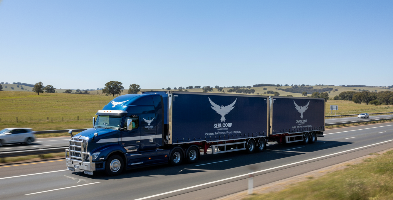 Serucorp Interstate Transport - B-Double Truck on Highway